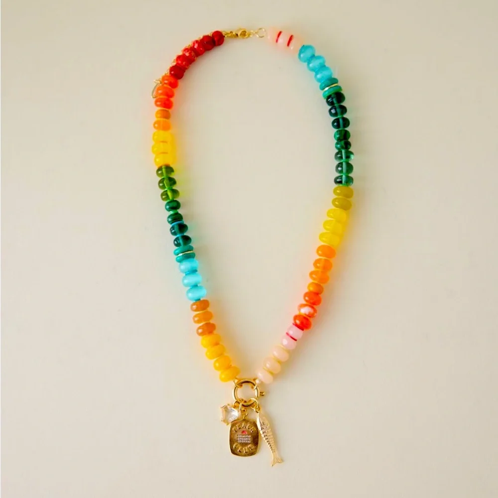 NWT Anthropologie Beaded Charm Cluster Necklace in Orange/ Multi - Picture 1 of 6